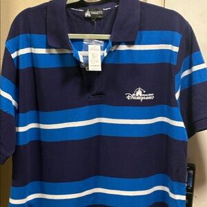 Brand NWTS Hong Kong Disneyland polo shirt, XXL striped blue & white!
